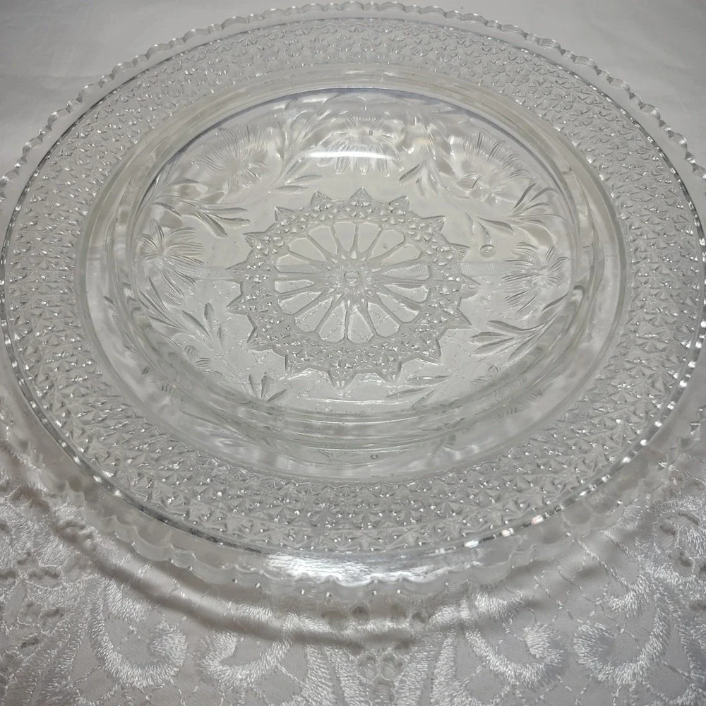 Antique EAPG Indiana Pressed Glass Shallow Dish Bowl‎ ROSEPOINT BAND WATER LILY